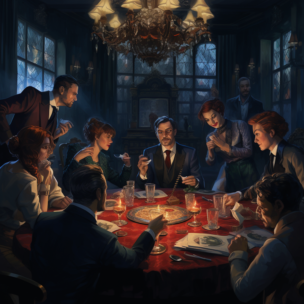 a party of players playing a mystery dinner